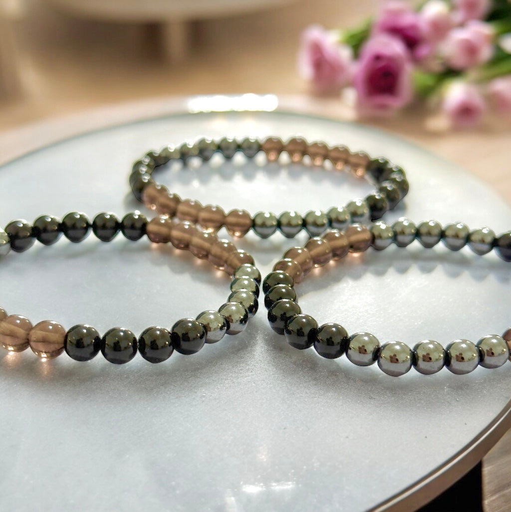 Protection Bracelet 6mm (Black Tourmaline, Smoky Quartz & Hematite)