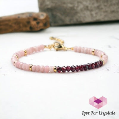 Chinese Pink Opal and Garnet in Stainless Steel Chain