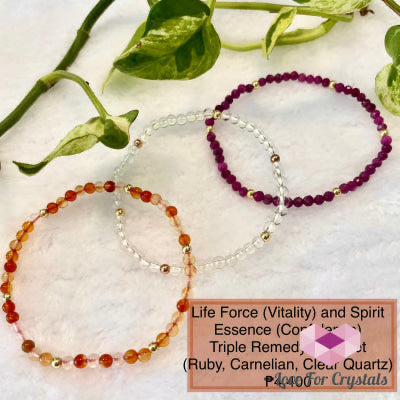 Life Force (Vitality) and Spirit Essence (Confidence) Triple Remedy Bracelet- Ruby, Carnelian, Clear Quartz (Shimmer & Gems)