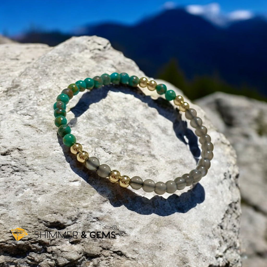 Cosmic Alignment Sacred Bracelet (Black Moonstone & Turquoise 4mm) Light Codede & Ore-Activated