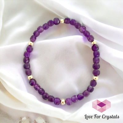 Amethyst 4mm Cube Beads with 14k Gold filled beads
