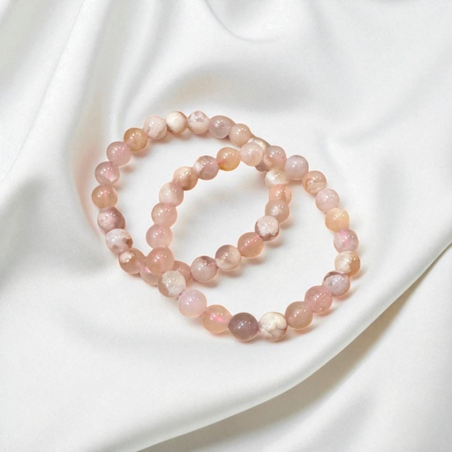 Cherry Blossom/ Sakura/ Flower Agate 8mm Bracelet