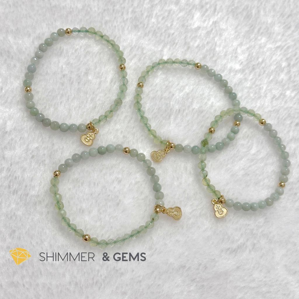 Wealth and Good Health Bracelet (Prehnite, Burma Jade & 14k Goldplated Copper Wu Lou Charm)