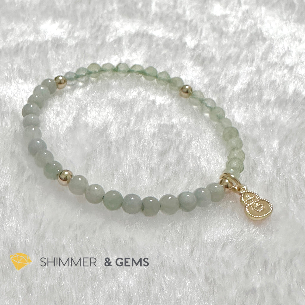 Wealth and Good Health Bracelet (Prehnite, Burma Jade & 14k Goldplated Copper Wu Lou Charm)