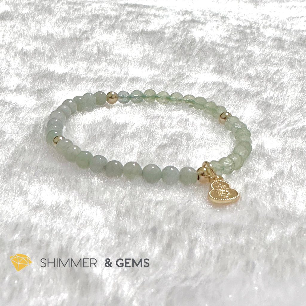 Wealth and Good Health Bracelet (Prehnite, Burma Jade & 14k Goldplated Copper Wu Lou Charm)