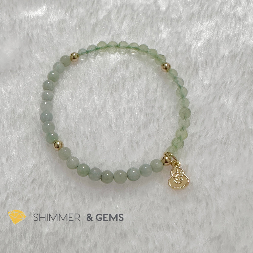 Wealth and Good Health Bracelet (Prehnite, Burma Jade & 14k Goldplated Copper Wu Lou Charm)