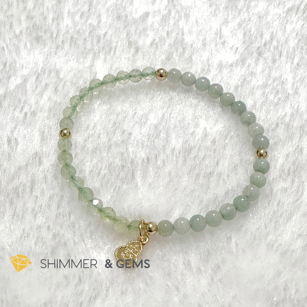 Wealth and Good Health Bracelet (Prehnite, Burma Jade & 14k Goldplated Copper Wu Lou Charm)