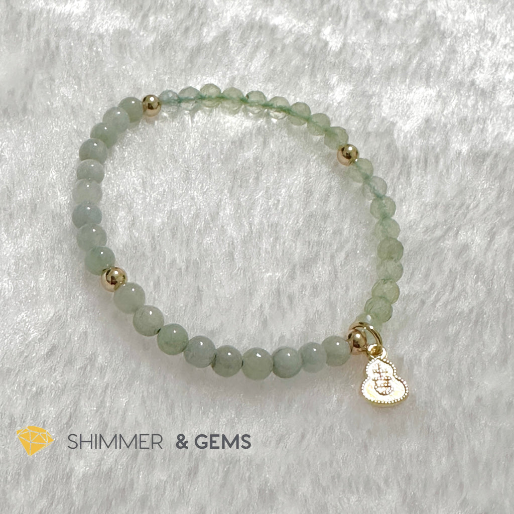 Wealth and Good Health Bracelet (Prehnite, Burma Jade & 14k Goldplated Copper Wu Lou Charm)