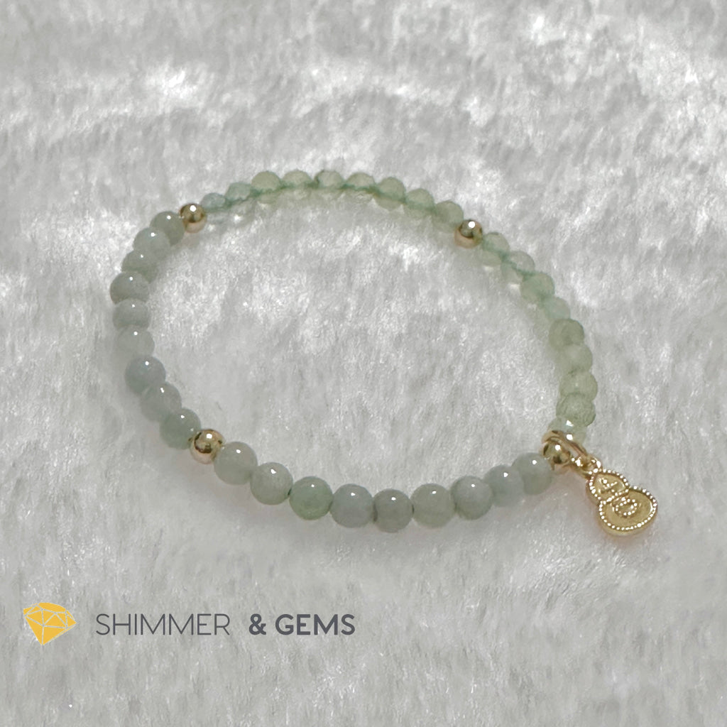 Wealth and Good Health Bracelet (Prehnite, Burma Jade & 14k Goldplated Copper Wu Lou Charm)