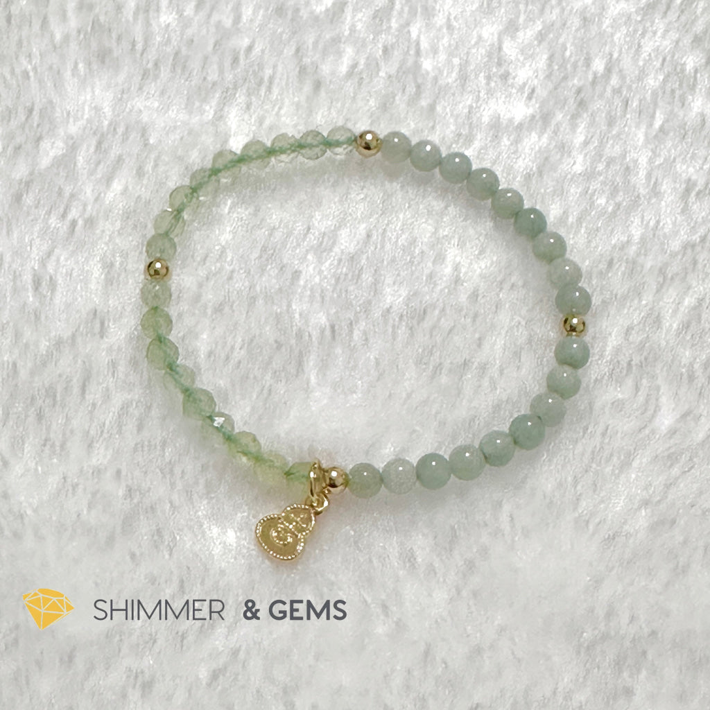 Wealth and Good Health Bracelet (Prehnite, Burma Jade & 14k Goldplated Copper Wu Lou Charm)