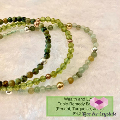 Wealth and Luck Triple Remedy Bracelet - Peridot, Turquoise, Jade (Shimmer & Gems)