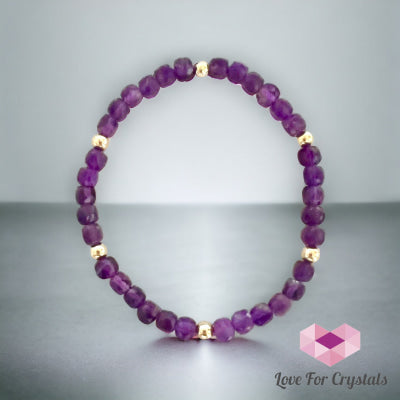 Amethyst 4mm Cube Beads with 14k Gold filled beads