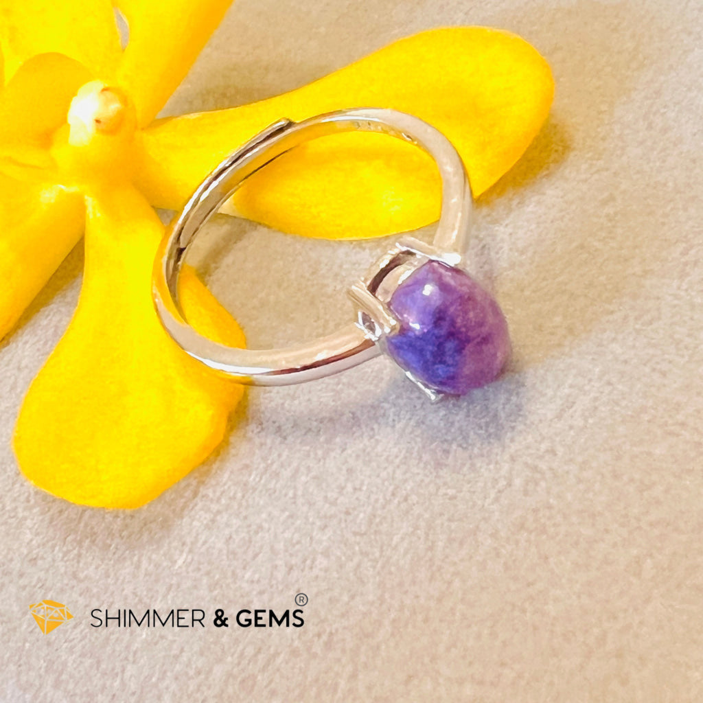 Charoite 925 Silver Ring with Gemstones (Adjustable Size)