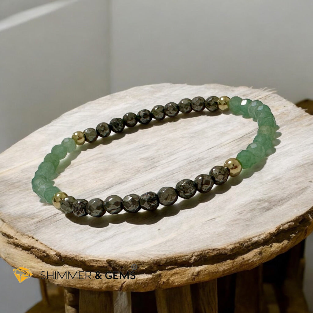 Opportunity Magnet Bracelet (Pyrite and Aventurine 4mm Faceted with Stainless Steel Beads)