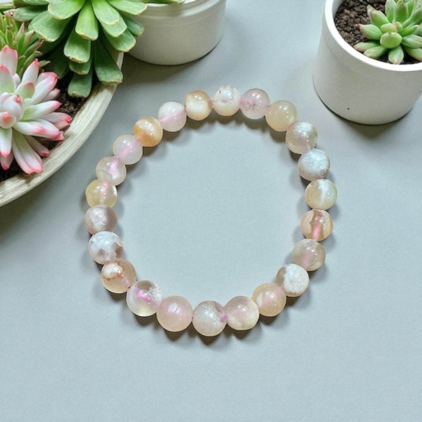 Cherry Blossom/ Sakura/ Flower Agate 8mm Bracelet