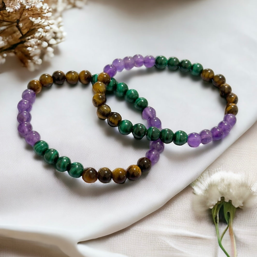 Career & Success Luck Remedy Bracelet 6mm (Amethyst, Tiger’s Eye & Malachite)