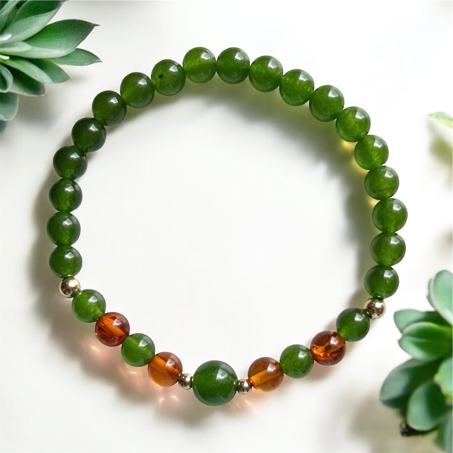 Career Luck Bracelet 6mm (Amber & Jade)