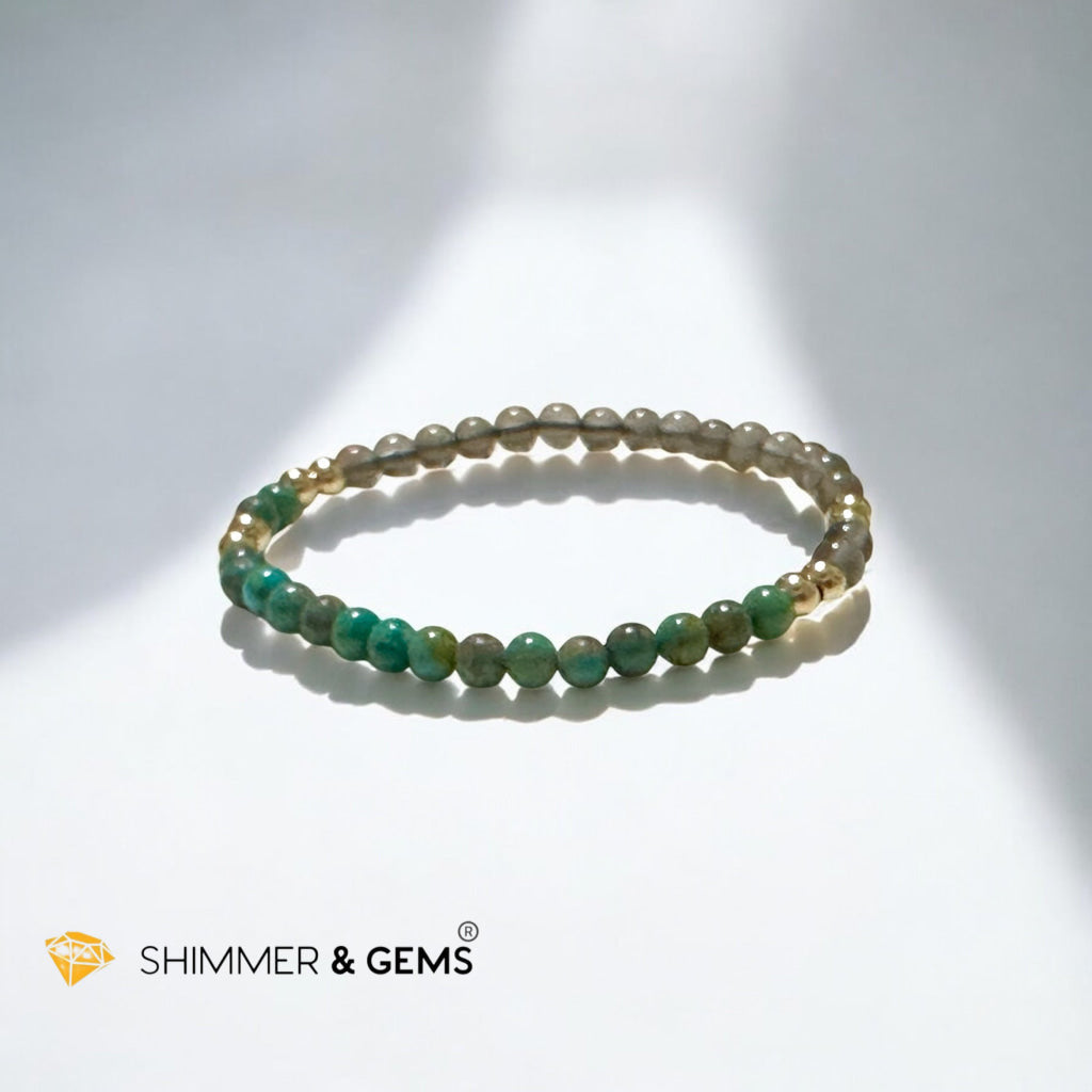 Cosmic Alignment Sacred Bracelet (Black Moonstone & Turquoise 4mm) Light Codede & Ore-Activated