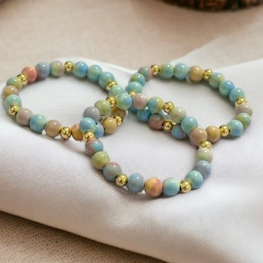 Alashan Agate (Macaron Pastel) 8mm Bracelet with 14k Stainless Steel Beads