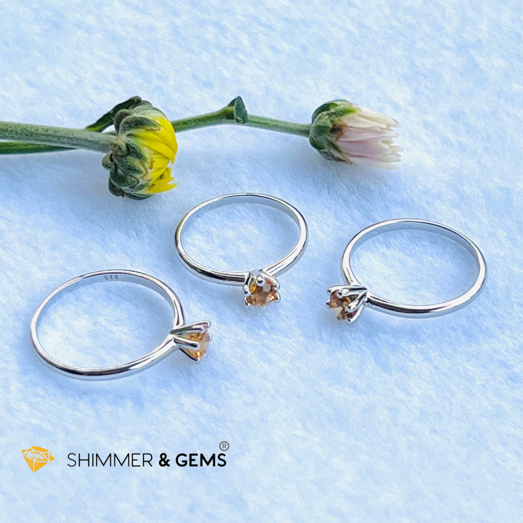 Citrine 4mm Blooming Flower 925 Silver Ring (Wealth)