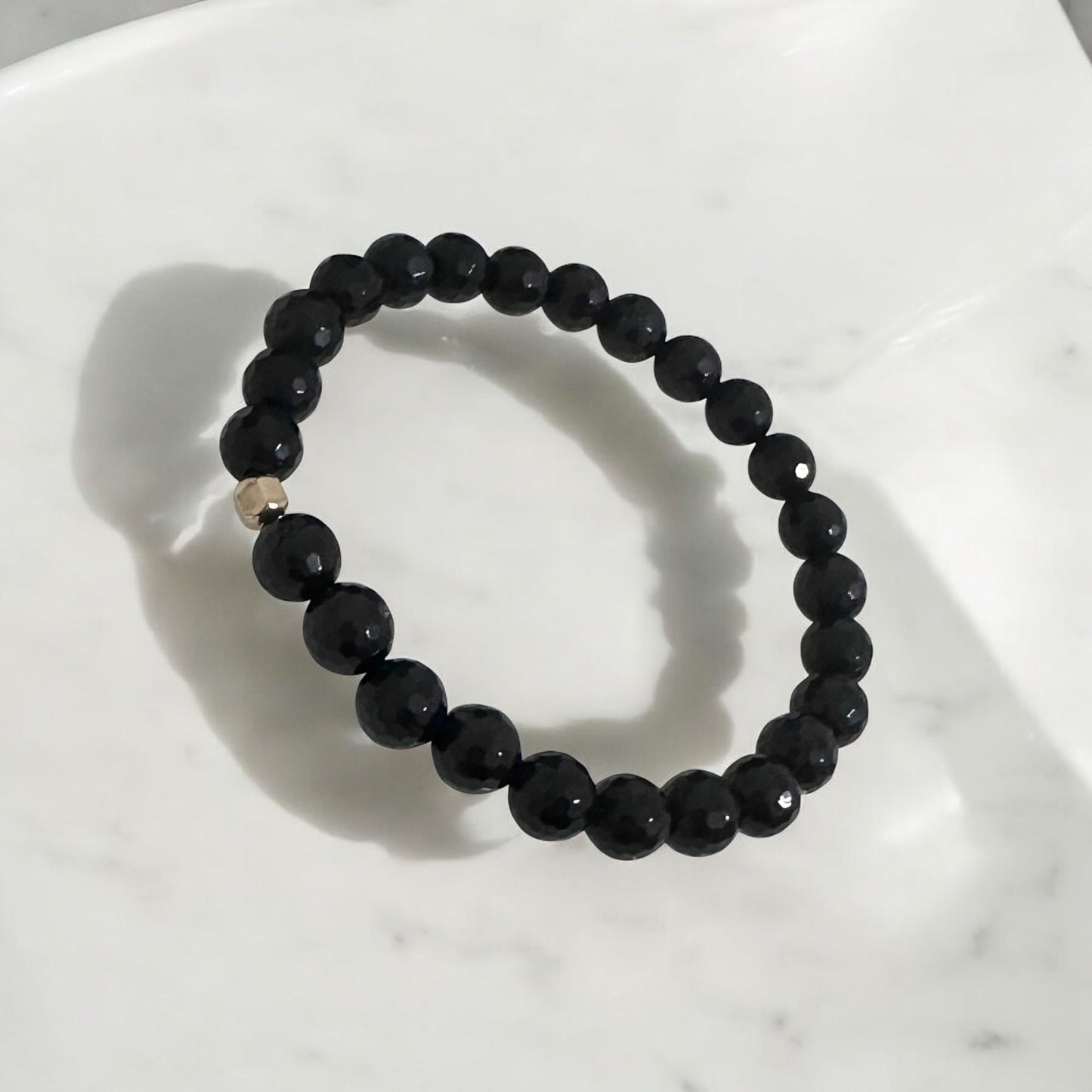 Faceted Black Tourmaline 8mm Bracelet with 14k Gold Filled (Protection)