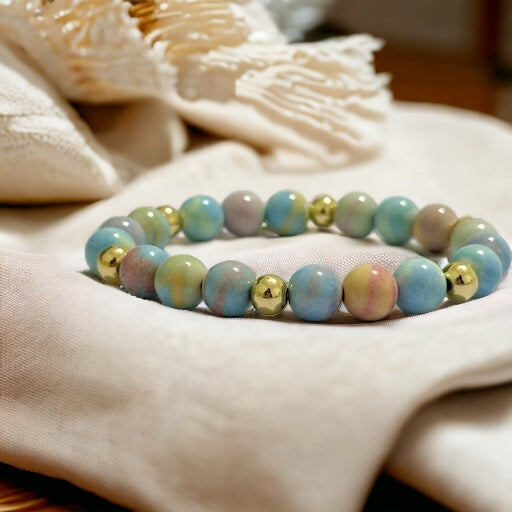 Alashan Agate (Macaron Pastel) 8mm Bracelet with 14k Stainless Steel Beads