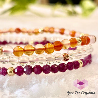 Life Force (Vitality) and Spirit Essence (Confidence) Triple Remedy Bracelet- Ruby, Carnelian, Clear Quartz (Shimmer & Gems)