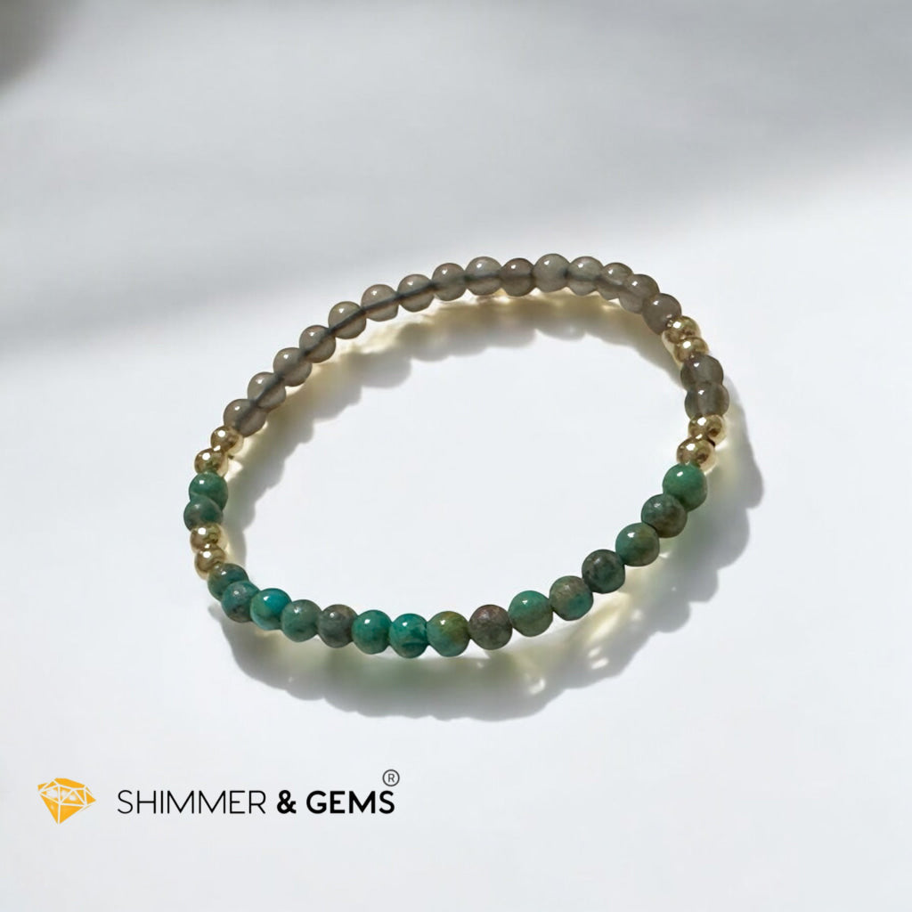 Cosmic Alignment Sacred Bracelet (Black Moonstone & Turquoise 4mm) Light Codede & Ore-Activated