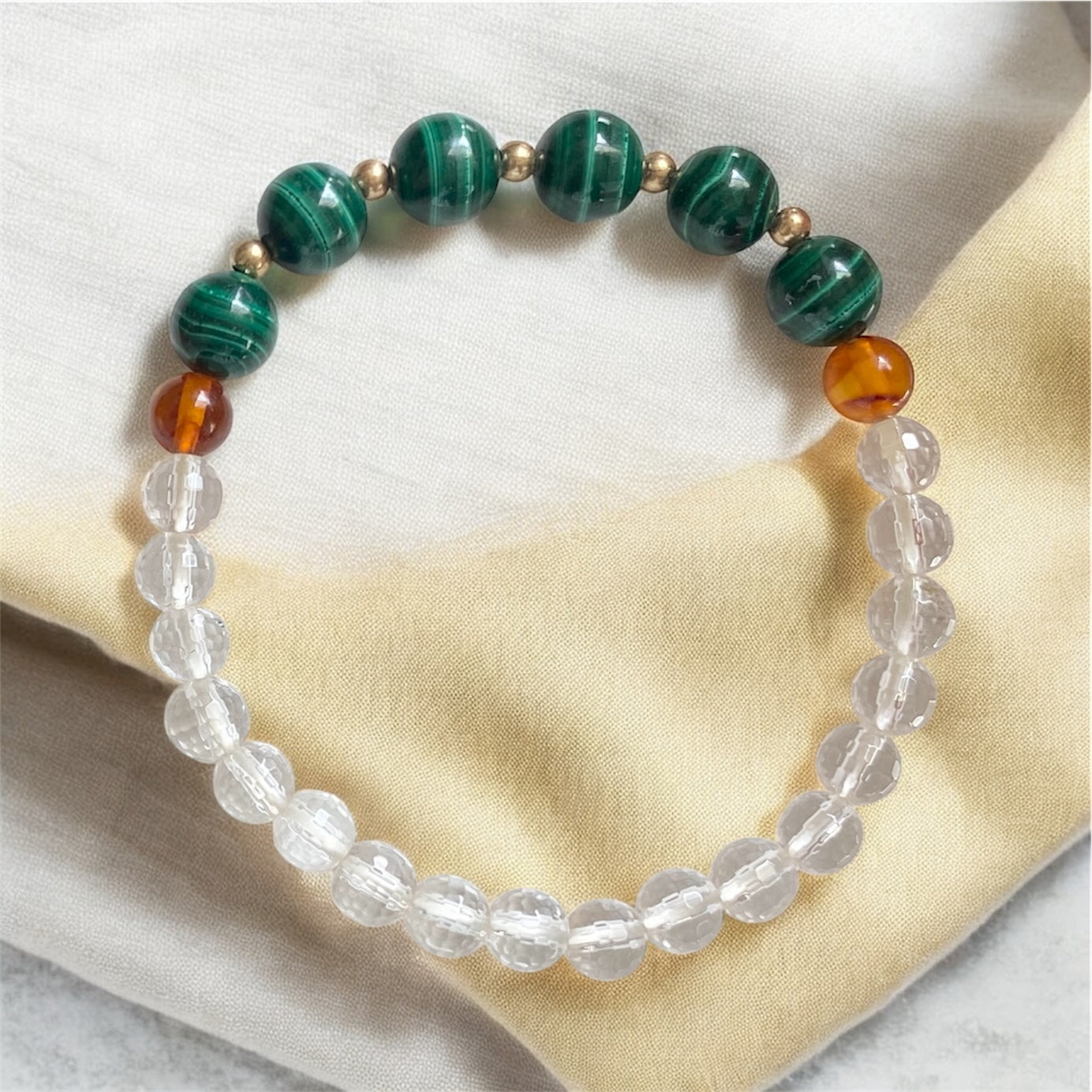 Success Bracelet (Malachite, Amber, Clear Quartz)