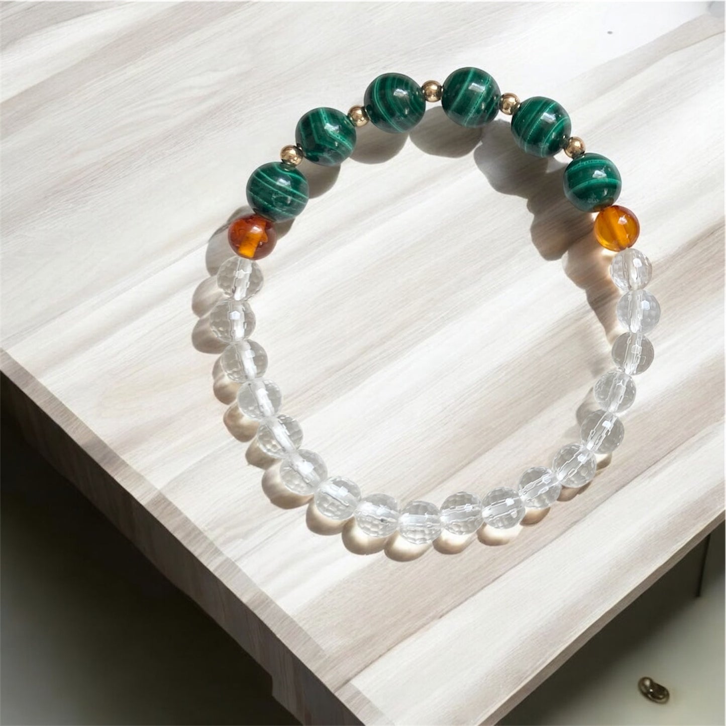 Success Bracelet (Malachite, Amber, Clear Quartz)