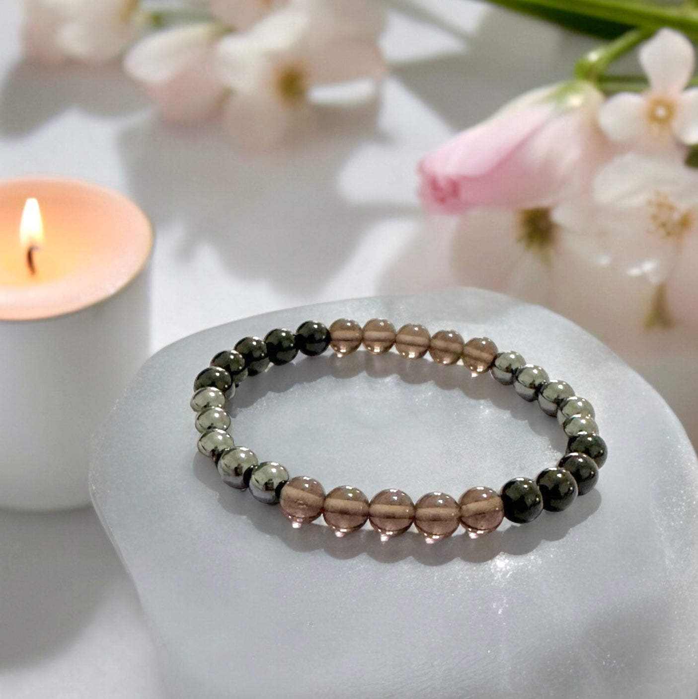 Protection Bracelet 6mm (Black Tourmaline, Smoky Quartz & Hematite)