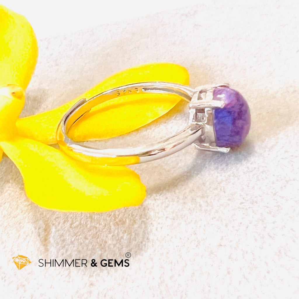 Charoite 925 Silver Ring with Gemstones (Adjustable Size)