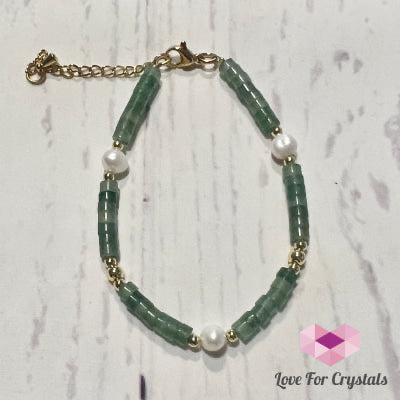 Green Aventurine with Pearl in stainless steel chain (adjustable size)