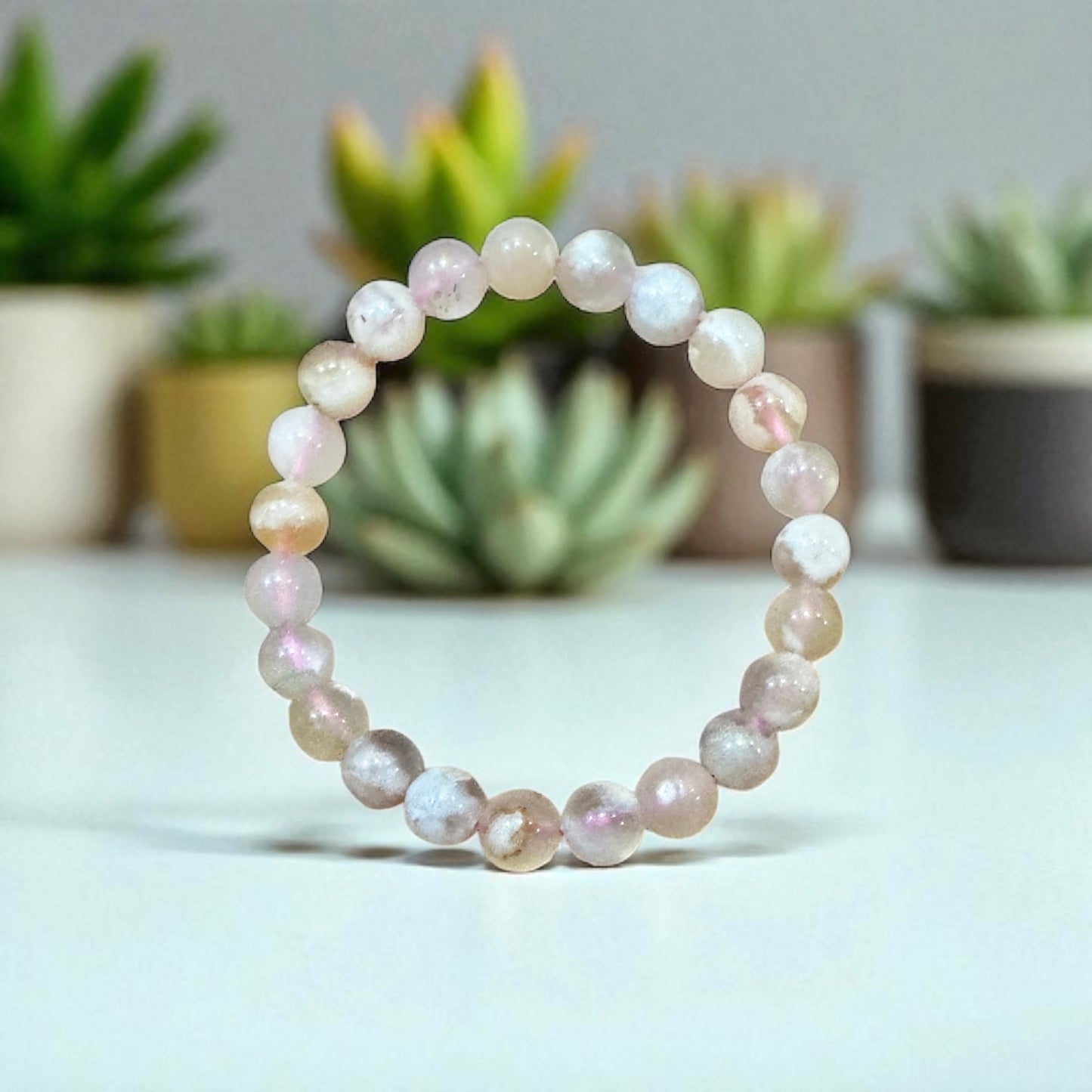 Cherry Blossom/ Sakura/ Flower Agate 8mm Bracelet