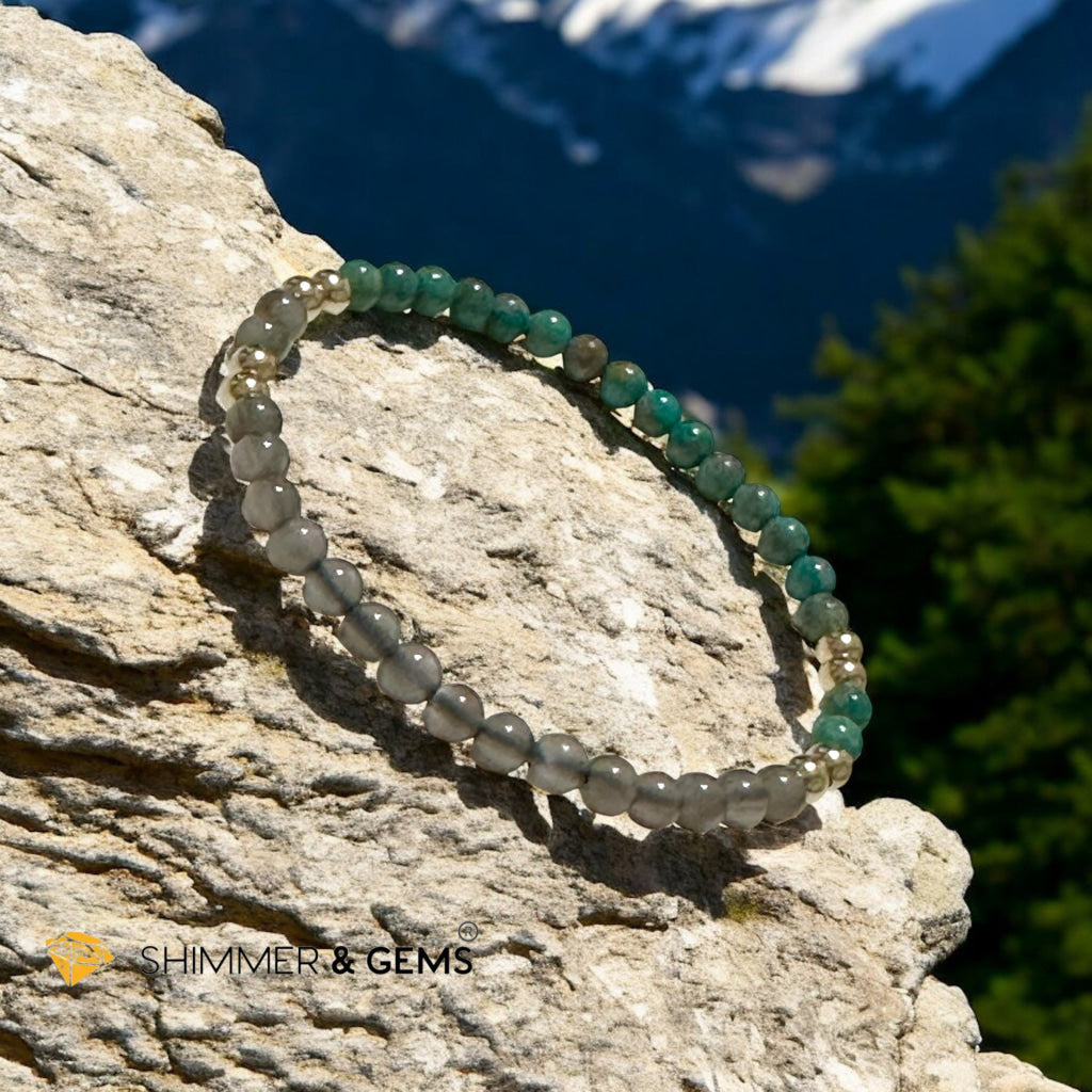 Cosmic Alignment Sacred Bracelet (Black Moonstone & Turquoise 4mm) Light Codede & Ore-Activated