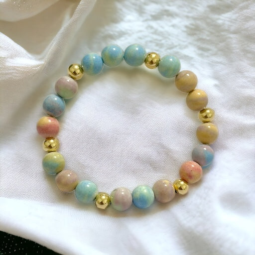 Alashan Agate (Macaron Pastel) 8mm Bracelet with 14k Stainless Steel Beads