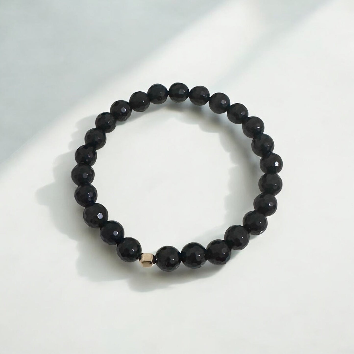 Faceted Black Tourmaline 8mm Bracelet with 14k Gold Filled (Protection)