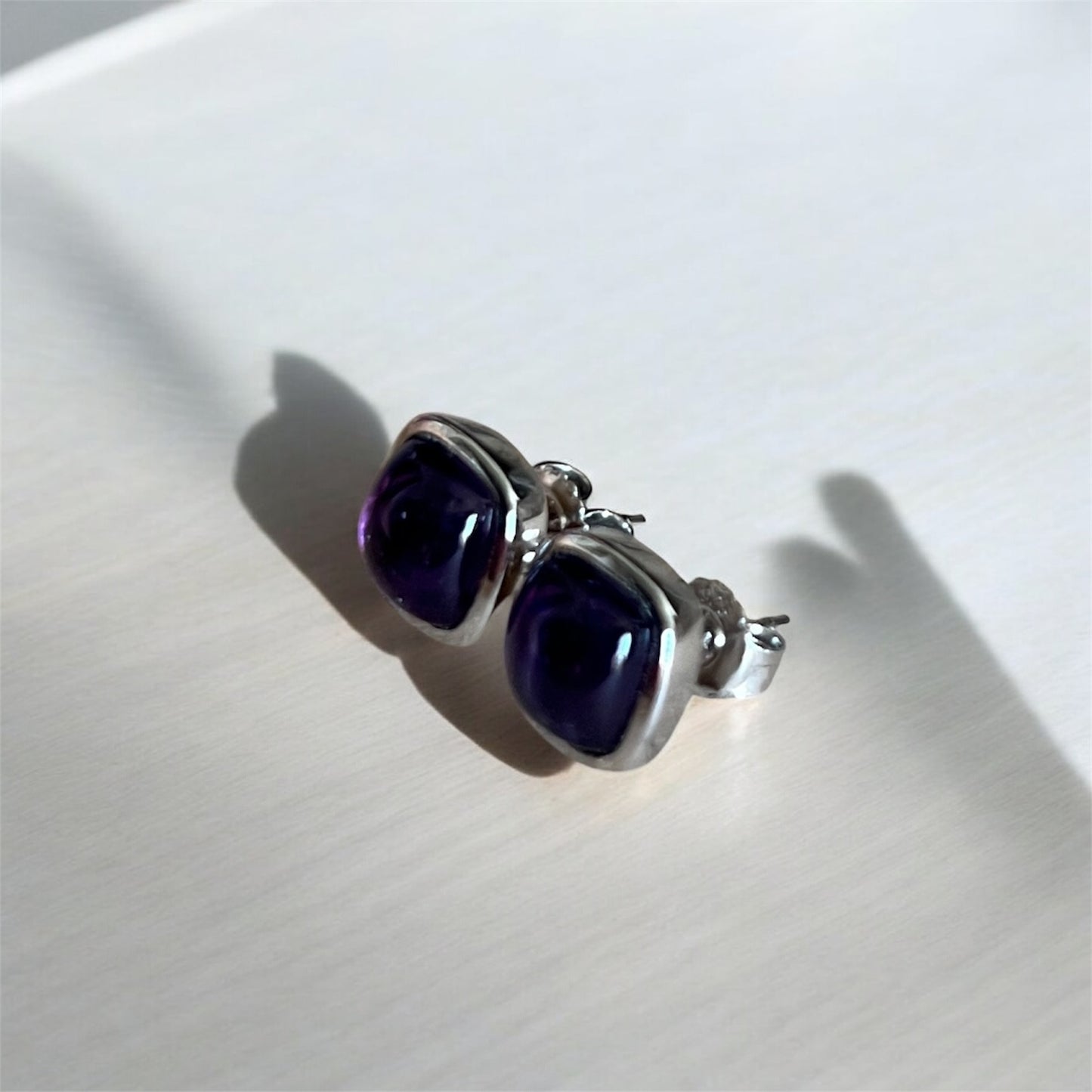 Amethyst Square 10mmx10mm Earrings - 925 Silver