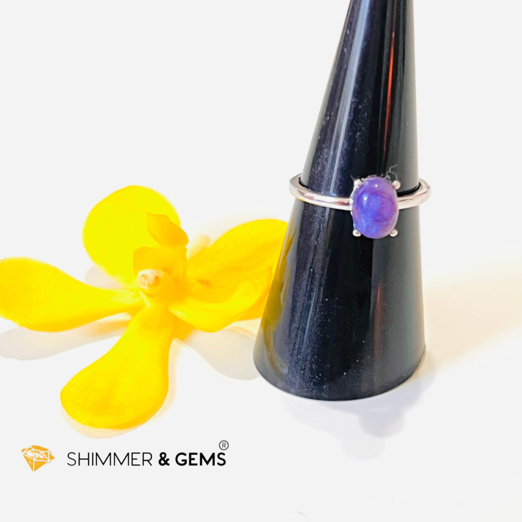 Charoite 925 Silver Ring with Gemstones (Adjustable Size)