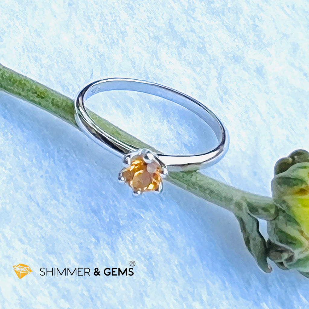 Citrine 4mm Blooming Flower 925 Silver Ring (Wealth)