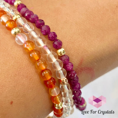 Life Force (Vitality) and Spirit Essence (Confidence) Triple Remedy Bracelet- Ruby, Carnelian, Clear Quartz (Shimmer & Gems)