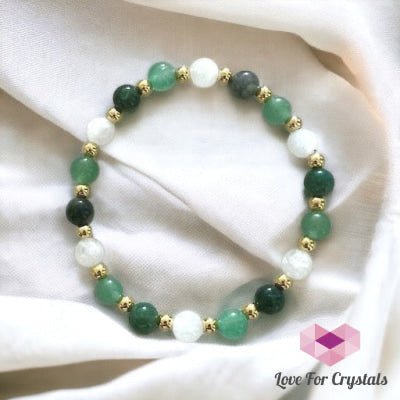 Moss Agate, Green Aventurine & Moonstone with Stainless Steel Beads