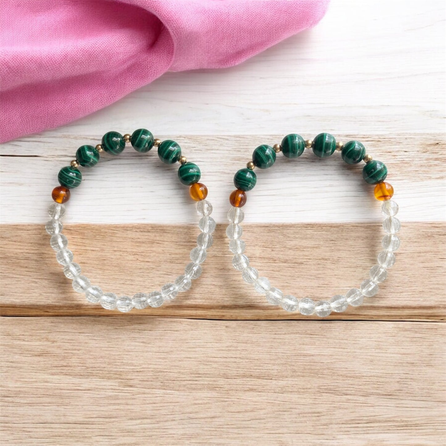 Success Bracelet (Malachite, Amber, Clear Quartz)