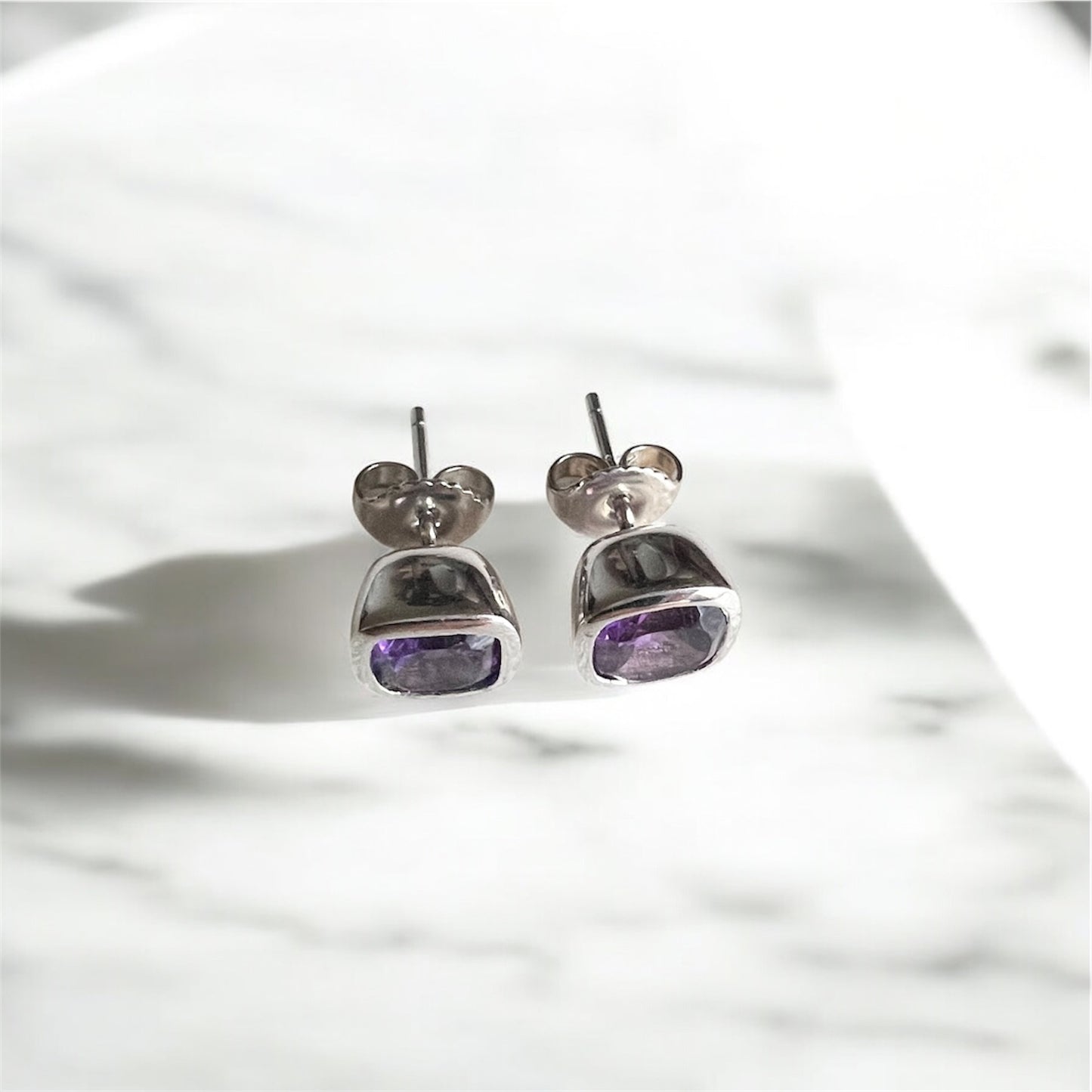 Amethyst 8mmx8mm Square Earrings- 925 Silver