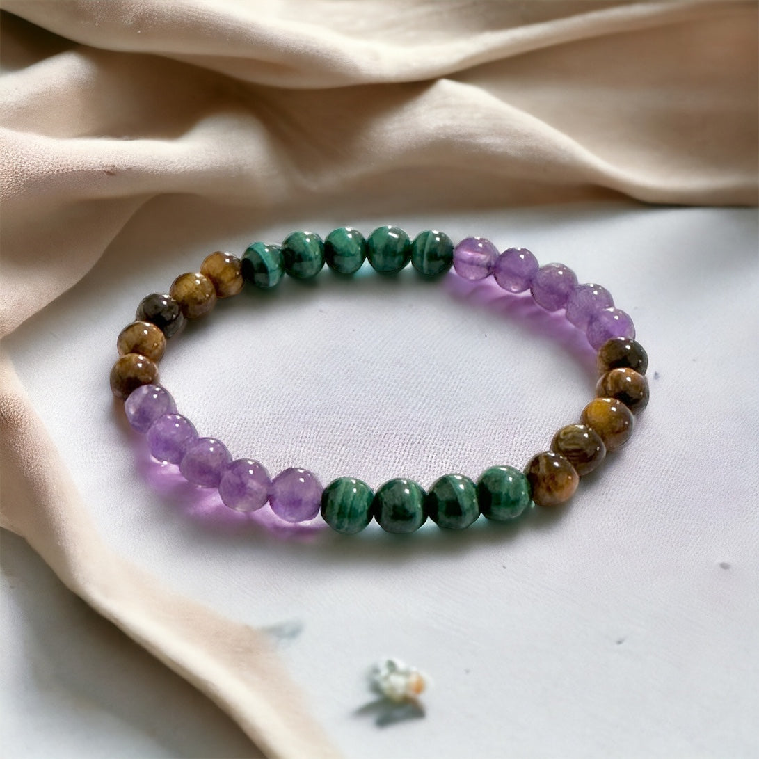 Career & Success Luck Remedy Bracelet 6mm (Amethyst, Tiger’s Eye & Malachite)