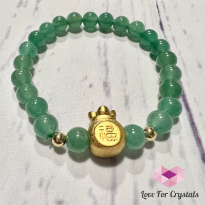 Green Aventurine Money Bag (14k Gold Plated Copper) Bracelet - Shimmer & Gems