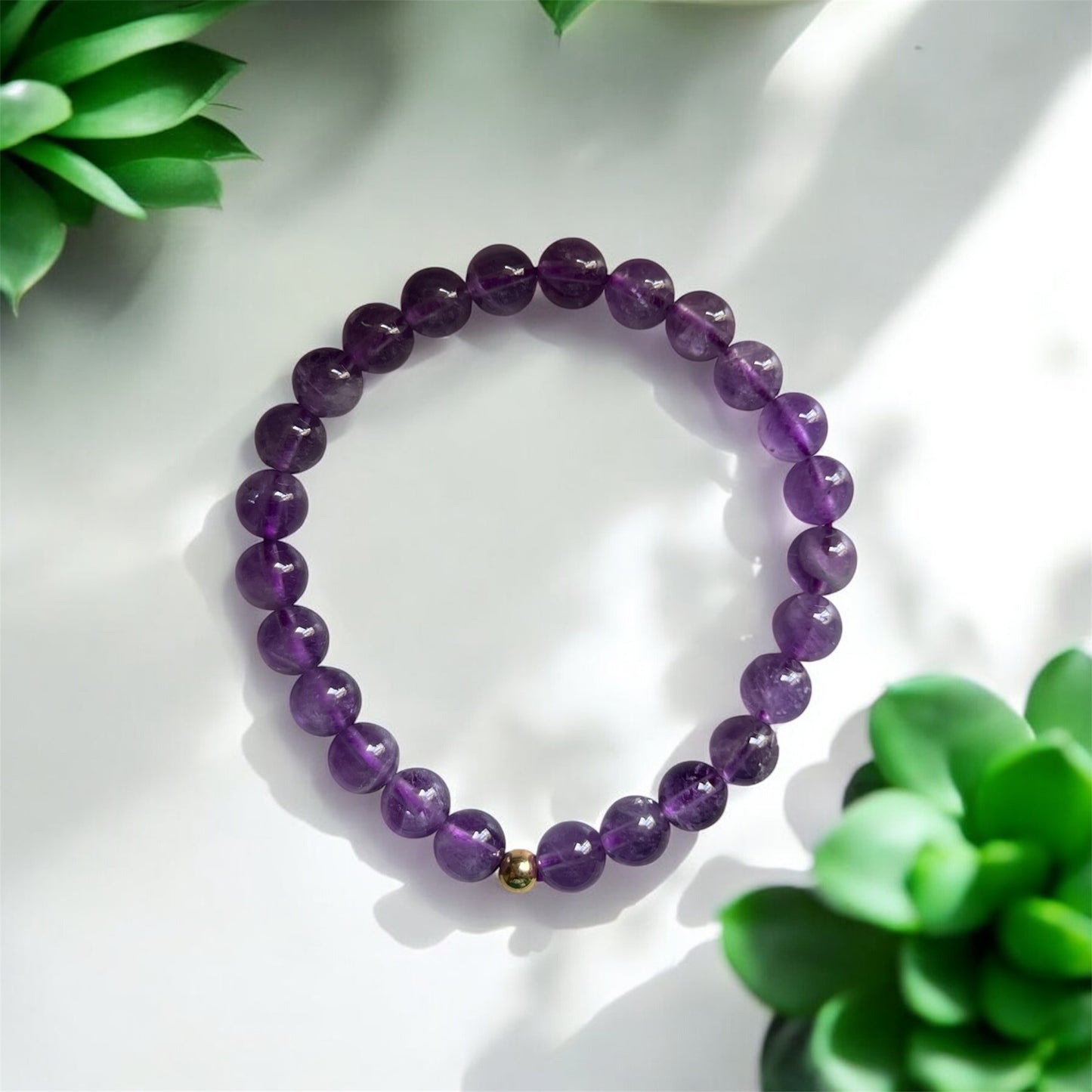 Lilac Amethyst Bracelet 6mm with 14k gold-filled bead