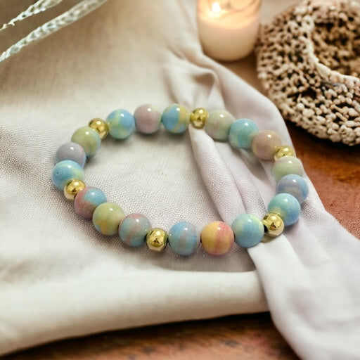 Alashan Agate (Macaron Pastel) 8mm Bracelet with 14k Stainless Steel Beads