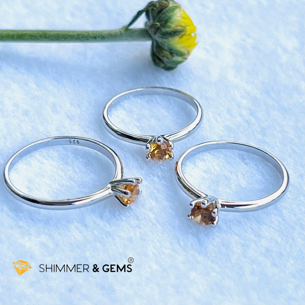 Citrine 4mm Blooming Flower 925 Silver Ring (Wealth)