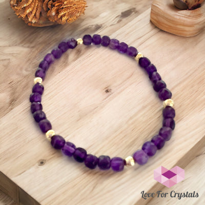 Amethyst 4mm Cube Beads with 14k Gold filled beads